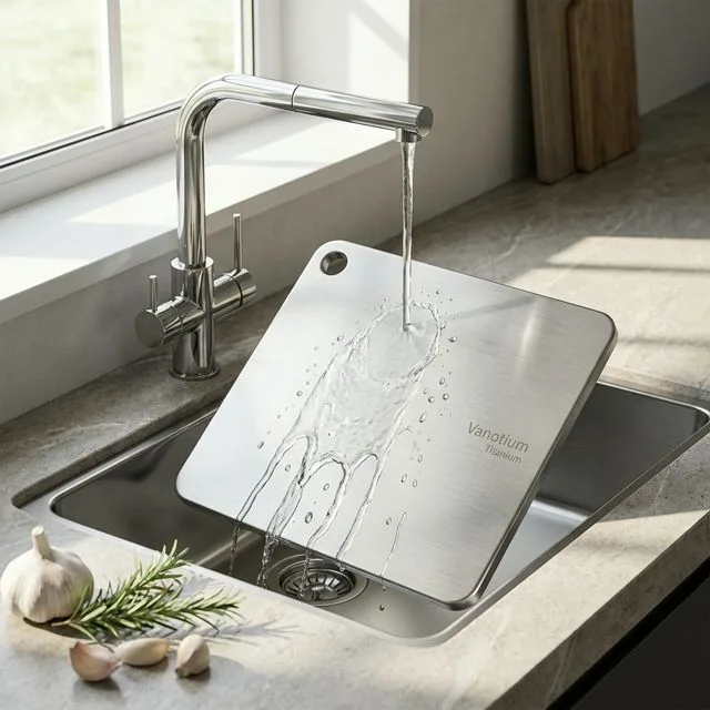 Water rinsing effortlessly off the non-porous Vanotium board